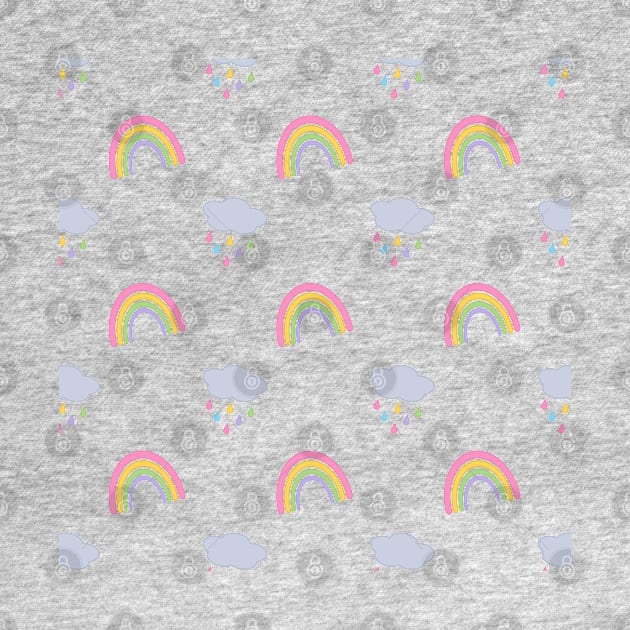 Rainbow and Rain Clouds Pattern in Green by Kelly Gigi